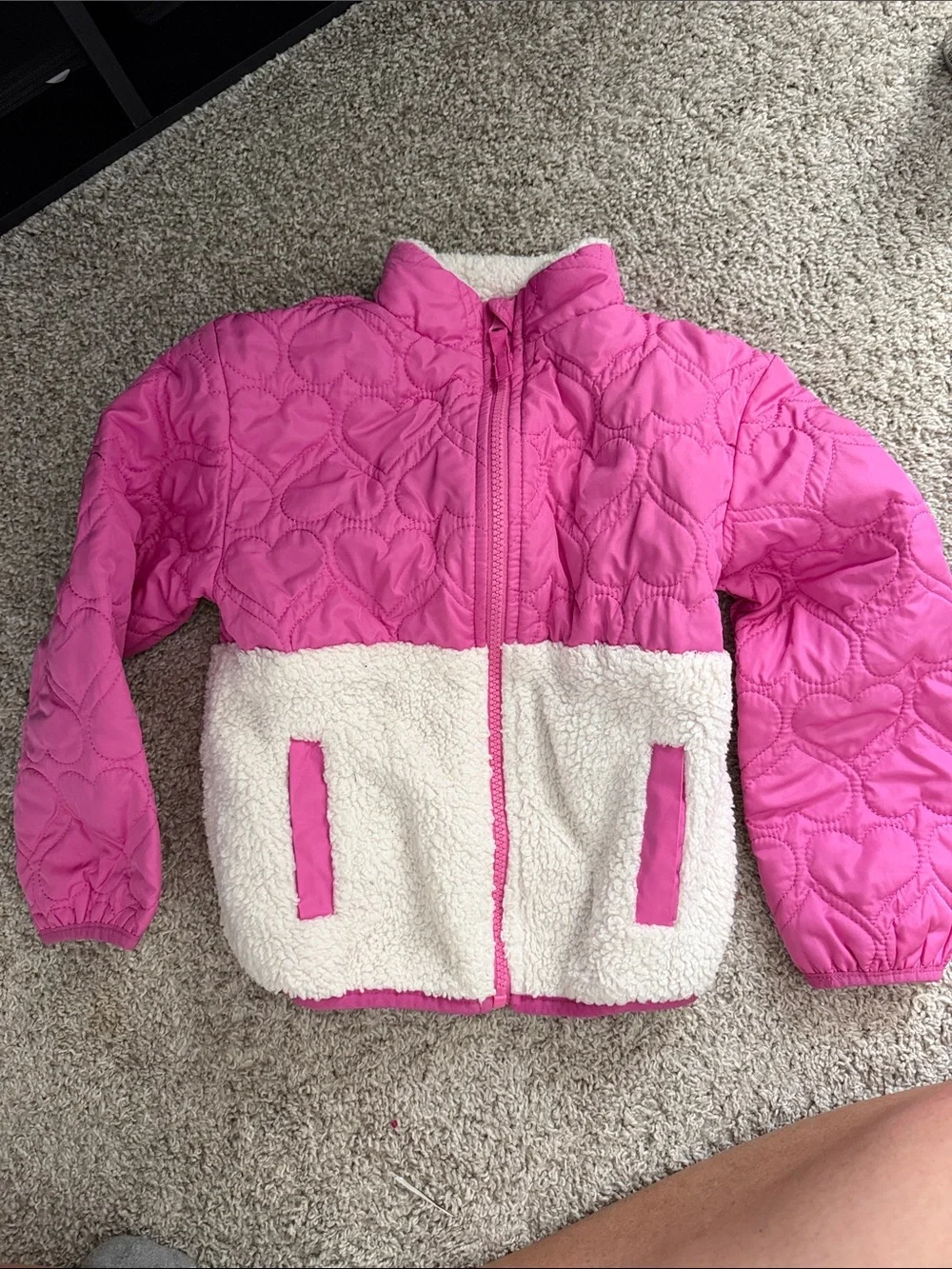 wonder nation Pink Quilted Puff & Cream Sherpa Jacket
